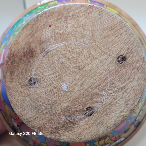 Beautiful Vibrantly Painted Mexican Wooden Decorative Bowl Wedding - Picture 7 of 16